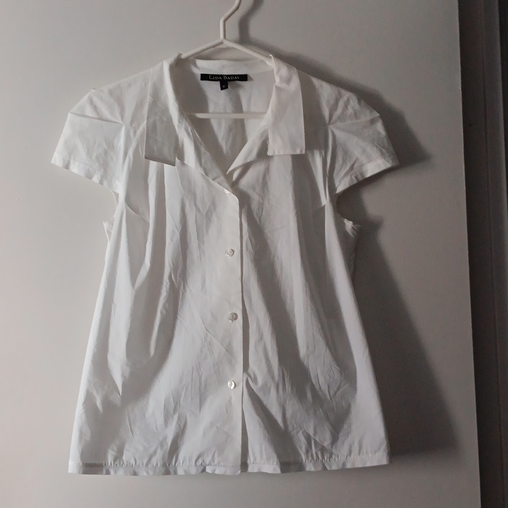 LIDA BADAY White Stretch Cotton Puff Pleated Sleeve Blouse 12